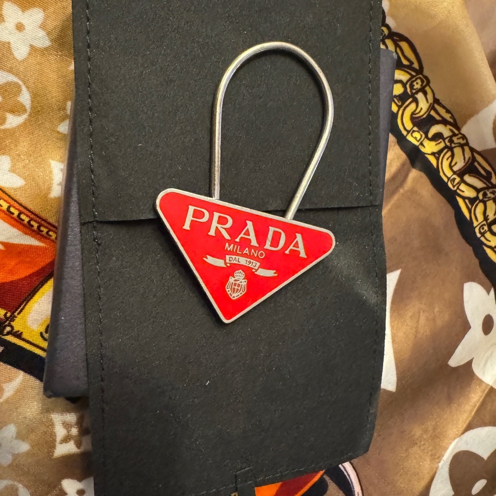 Prada Red Logo Triangle Keychain - Picture 4 of 5
